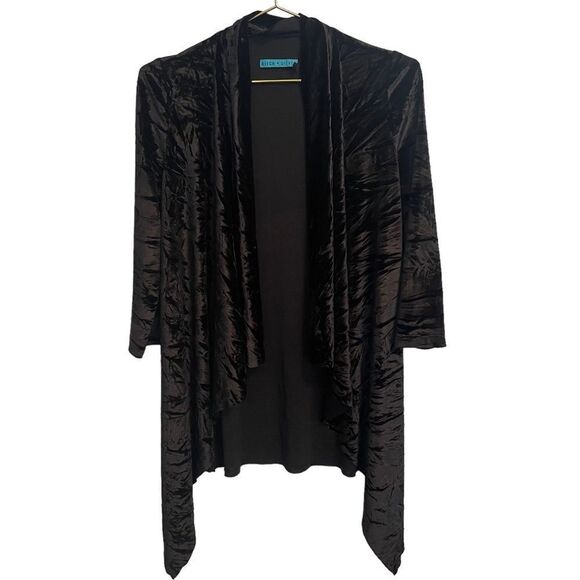 Alice & Olivia Black Velvet Burnout Waterfall Open Front Cardigan Size XS - Picture 1 of 8